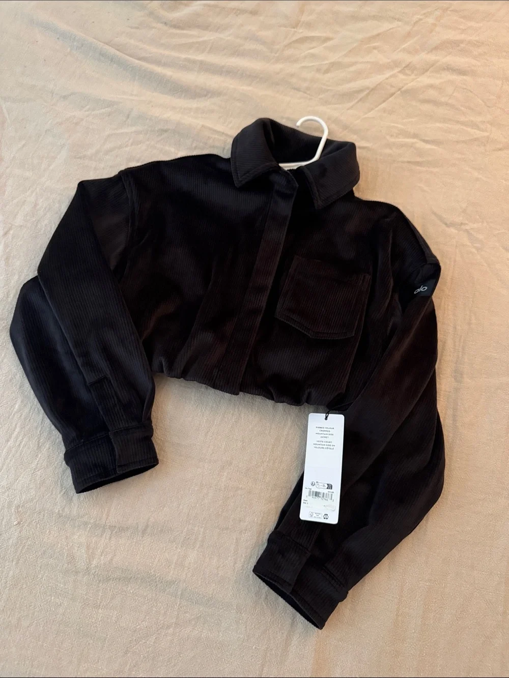 ALO Yoga Black Ribbed Velour Cropped Jacket